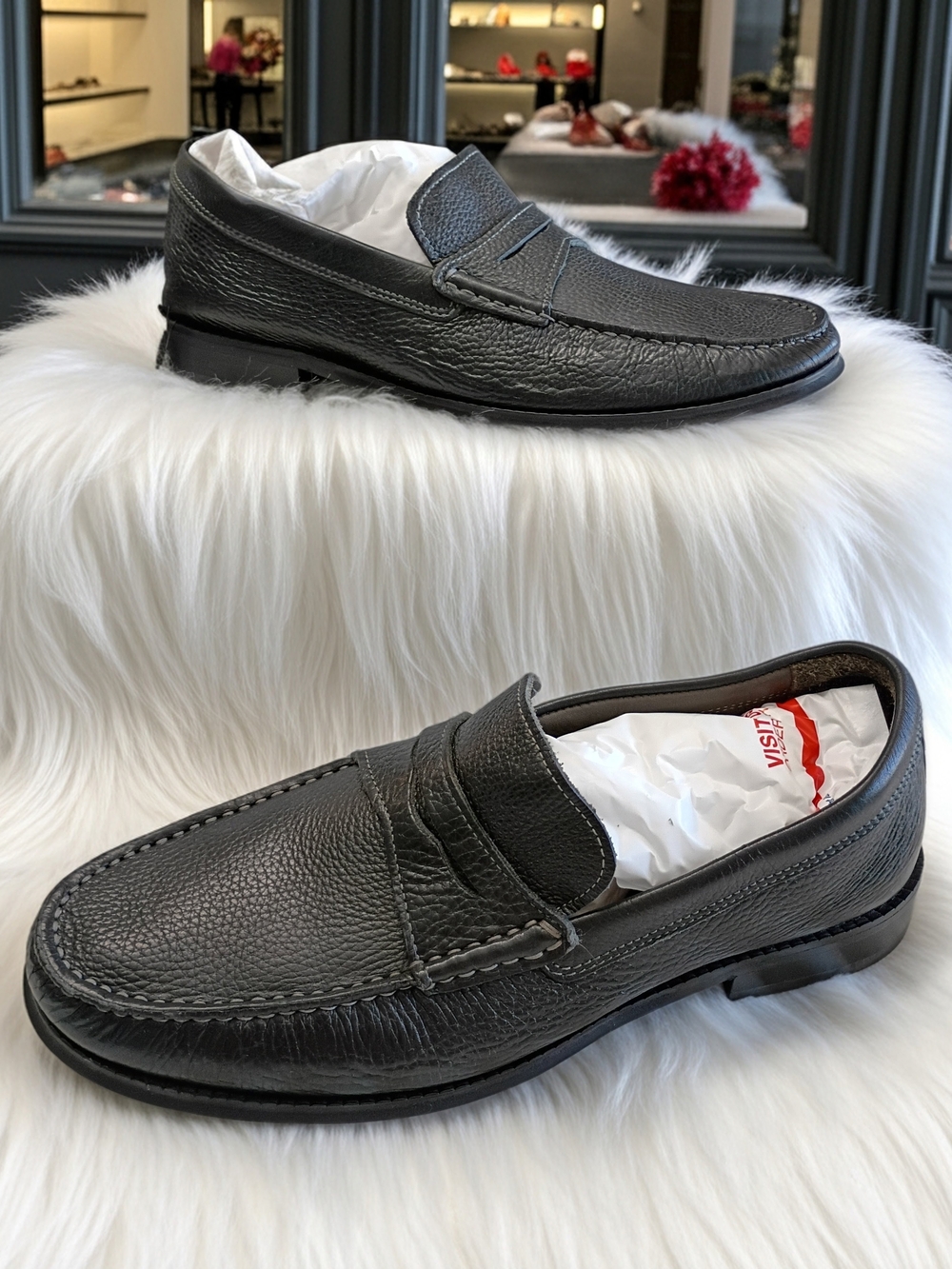 Donald J. Pliner Black Pebbled Leather Penny Loafers Mens Size 9.5